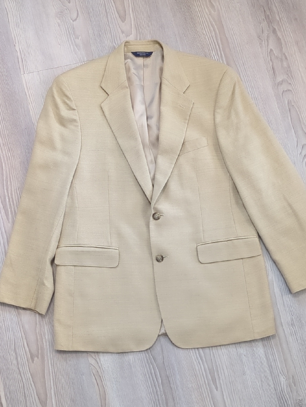 Brooks 346 Silk Wool Blend Beige Sport Coat - Two-Button Blazer 41R Linen Color